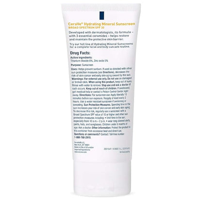 CeraVe 100% Mineral Sunscreen SPF 30 | Face sunscreen With Zinc Oxide & Titanium Dioxide | Hyaluronic Acid + Niacinamide + Ceramides | Oil Free Sunscreen For Face | Travel Size Sunscreen 2.5 oz