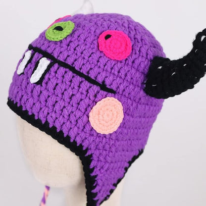 Girls Knitted Hat Women Kids Funny Monster Handmade Knitted Winter Beanie Hat with Ear Flap…