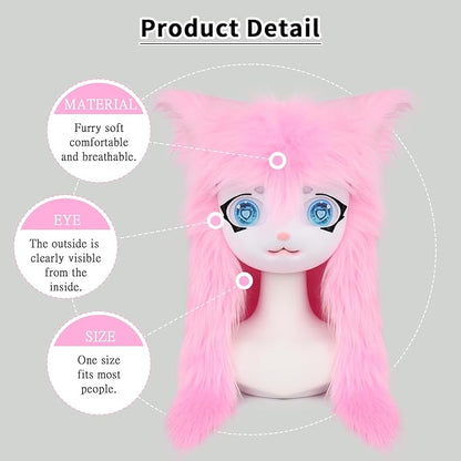 JUNBOON Furry Animal Headgear Beast Full Head Mask Headwear Doll Cosplay Costume Halloween Fursuit
