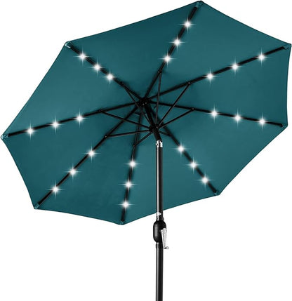 Best Choice Products 10ft Solar Polyester LED Lighted Patio Umbrella w/Tilt Adjustment and UV-Resistant Fabric - Cerulean