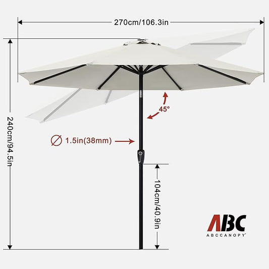 ABCCANOPY 9FT Outdoor Patio Umbrella, 8 Ribs Table Umbrella w/Crank for Easy Set Up, Suitable for Garden, Lawn, Deck & Backyard (Light Beige)