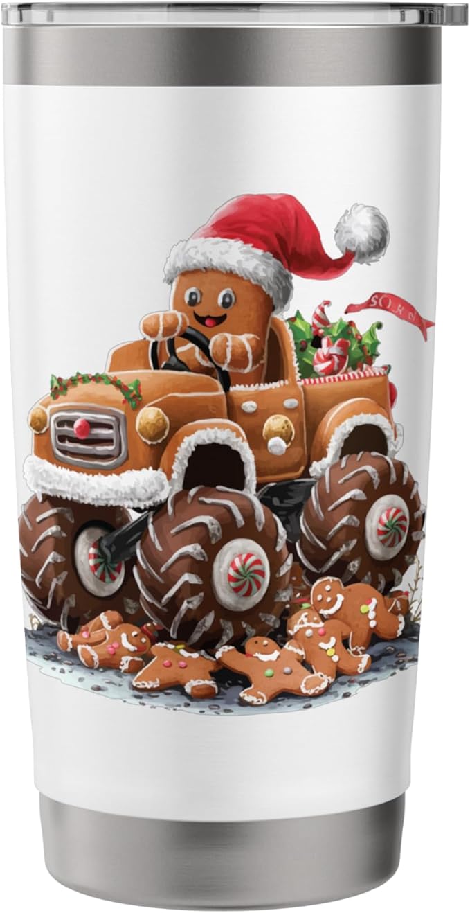 Funny Monster Truck Gingerbread Man Baking Christmas Cookies Stainless Steel Insulated Tumbler