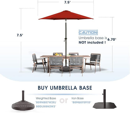 wikiwiki 7.5 FT Patio Umbrellas Outdoor Table Market Umbrella with Push Button Tilt/Crank, 6 Sturdy Ribs, Fade Resistant Waterproof POLYESTER DTY Canopy for Garden, Lawn, Deck, Backyard & Pool, Red
