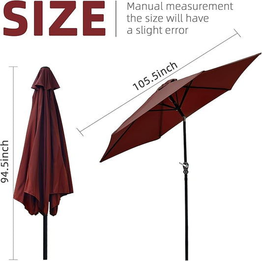 9FT Outdoor Patio Umbrella with Push Button Tilt and Crank, Beach Umbrella for Sun Shades, Market Umbrella with 6 Sturdy Metal Ribs, UV Resistant Waterproof for Garden, Backyard, Deck, Pool