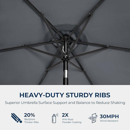 7.5ft Outdoor Patio Umbrella - Market Table Pool Deck Umbrella UPF50+ UV Protection with Push Button Tilt, Crank and 6 Sturdy Ribs (Grey, No Base)