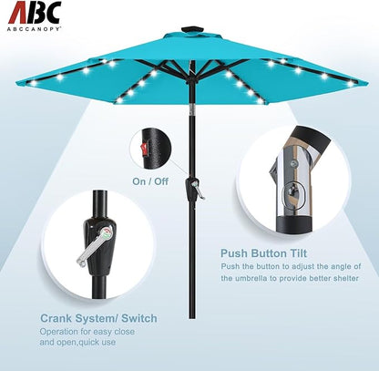 ABCCANOPY Durable Solar Led Patio Umbrellas with 24LED Lights 7.5FT (Turquoise)