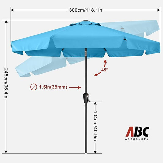 ABCCANOPY Patio Umbrella 10ft - Outdoor Table Umbrella with Push Button Tilt and Crank, 8 Ribs Umbrella for Patio Pool Garden Deck (Turquoise)