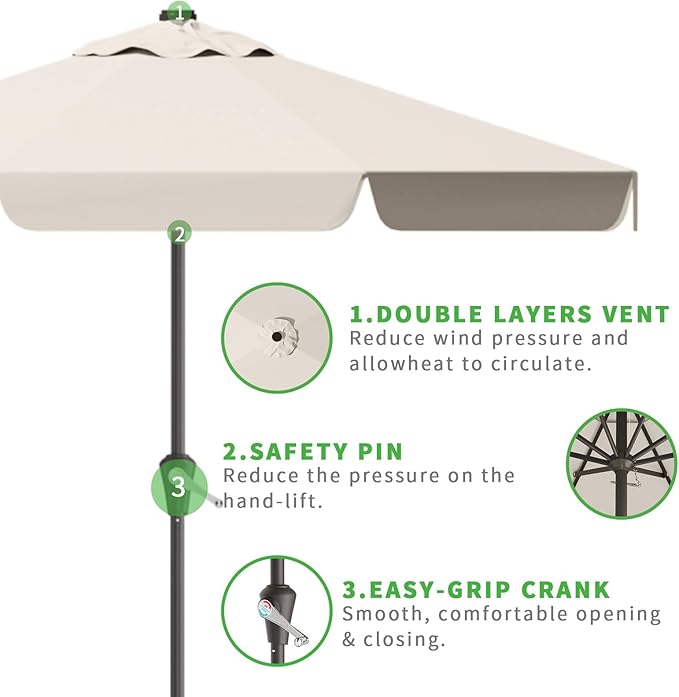 12FT Patio Umbrella Table Market Umbrella w/Crank Outdoor Umbrellas for Garden, Deck, Backyard, Pool and Beach, Cream White