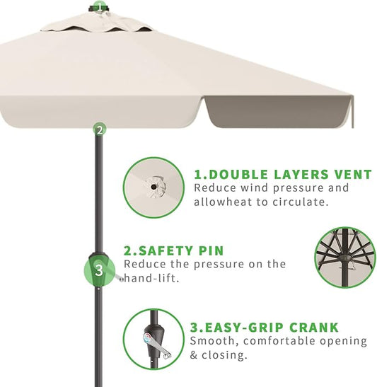 12FT Patio Umbrella Table Market Umbrella w/Crank Outdoor Umbrellas for Garden, Deck, Backyard, Pool and Beach, Cream White