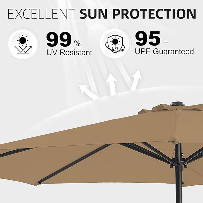 wikiwiki 7.5 FT Patio Umbrellas Outdoor Table Market Umbrella with Push Button Tilt/Crank, 6 Sturdy Ribs, Fade Resistant Waterproof POLYESTER DTY Canopy for Garden, Lawn, Deck, Backyard & Pool, Tan