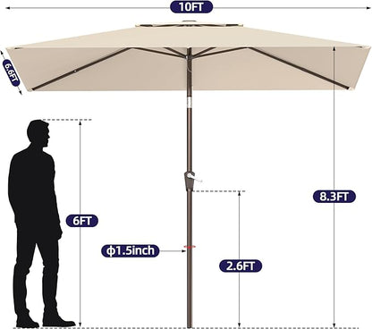 6.6x10ft Rectangular Patio Umbrella, 2 Tiers Outdoor Table Umbrellas with Push Button Tilt and Crank for Patio, Pool, Backyard, Deck, Picnic, Yard (Beige)