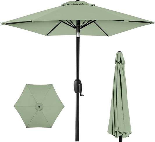 Best Choice Products 7.5ft Heavy-Duty Round Outdoor Market Table Patio Umbrella w/Steel Pole, Push Button Tilt, Easy Crank Lift - Sage Green