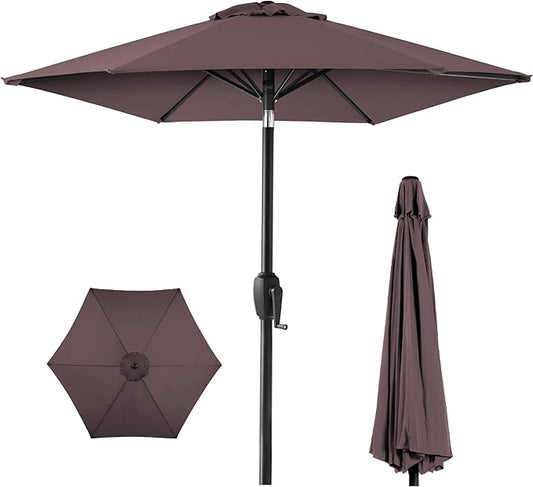 Best Choice Products 7.5ft Heavy-Duty Round Outdoor Market Table Patio Umbrella w/Steel Pole, Push Button Tilt, Easy Crank Lift - Deep Taupe
