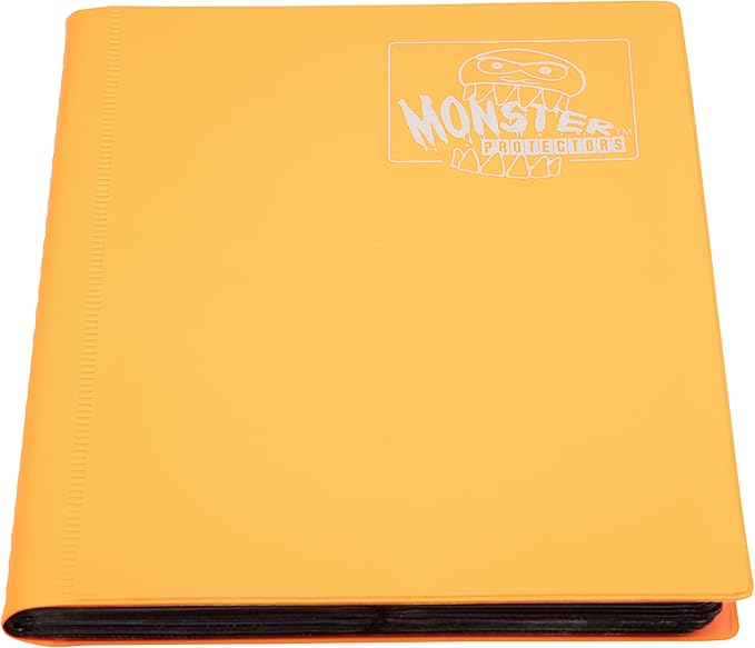 Monster 4 Pocket Trading Card Binder - Matte Sunflower Orange Album, Anti-Theft TCG Protection w Side Loading Padded Pockets, Double Sided, Holds 160 Cards, For Sports, Gaming, Kpop, Gift