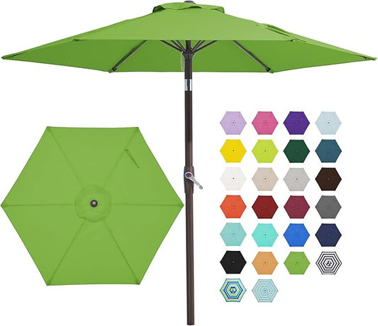 JEAREY 7.5FT Patio Umbrella Market Table Umbrella with 6 Sturdy Ribs, Push Button Tilt/Crank Outdoor Umbrella for Garden, Deck, Backyard, Pool and Beach,Grass Green