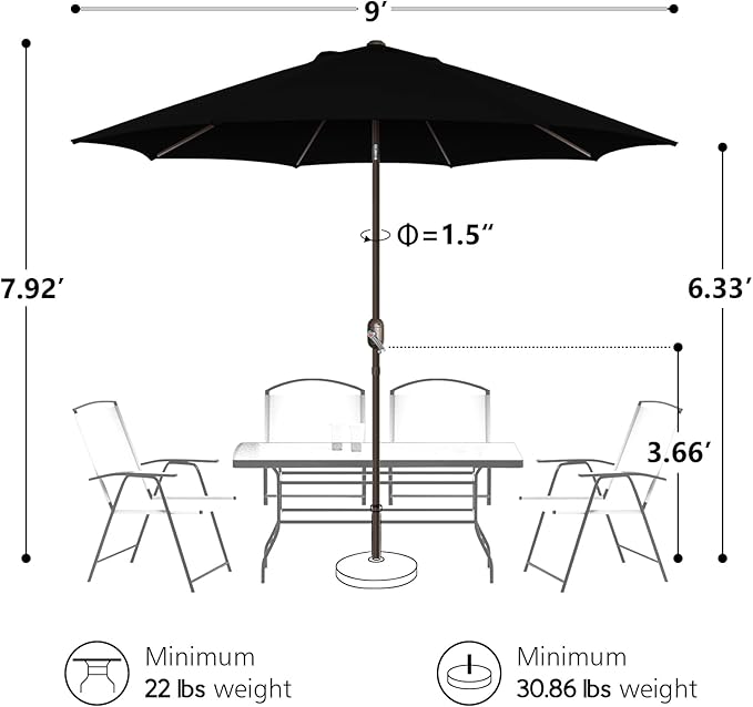 7.5Ft/9Ft Patio Umbrella, UV Protect Pool Umbrella with Heavy Duty Pole,Outdoor Umbrella with Push Botton Tilt & Crank