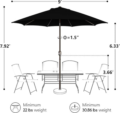 7.5Ft/9Ft Patio Umbrella, UV Protect Pool Umbrella with Heavy Duty Pole,Outdoor Umbrella with Push Botton Tilt & Crank