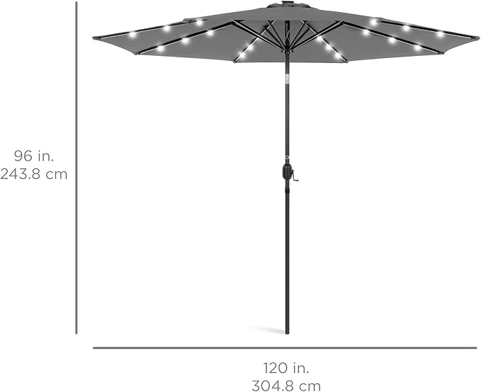 Best Choice Products 10ft Solar Polyester LED Lighted Patio Umbrella w/Tilt Adjustment and UV-Resistant Fabric - Gray