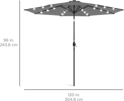 Best Choice Products 10ft Solar Polyester LED Lighted Patio Umbrella w/Tilt Adjustment and UV-Resistant Fabric - Gray