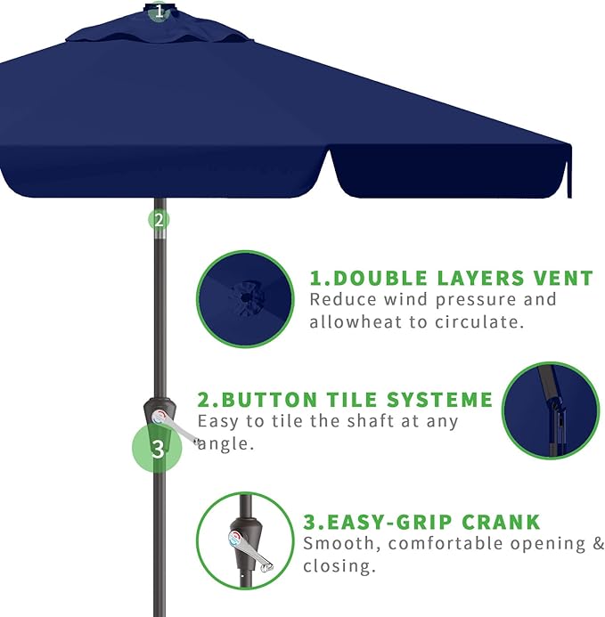10FT Patio Umbrella Table Market Umbrella w/Tilt and Crank Outdoor Umbrellas for Garden, Deck, Backyard, Pool and Beach, Navy