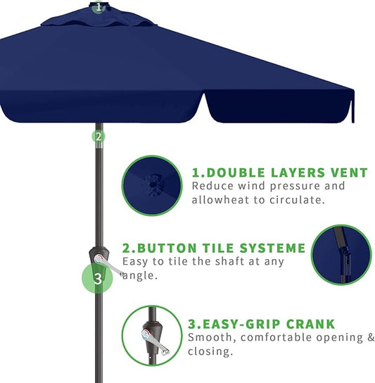 10FT Patio Umbrella Table Market Umbrella w/Tilt and Crank Outdoor Umbrellas for Garden, Deck, Backyard, Pool and Beach, Navy