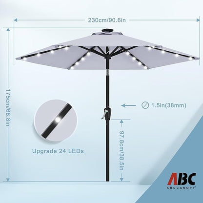 ABCCANOPY Durable Solar Led Patio Umbrellas with 24LED Lights 7.5FT with 6 Sturdy Ribs (Fog Gray)