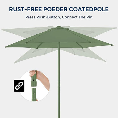 9ft Outdoor 1S Push-Up Patio Umbrella - Market Table Pool Deck Umbrella UPF50+ UV Protection with 6 Sturdy Ribs for Balcony, Garden, Lawn, Backyard (Morandi Green)
