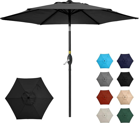 SUNVIVI OUTDOOR 7.5' Outdoor Patio Umbrella, Patio Umbrella, Market Umbrella, Metal Pole Umbrella with Push Button Tilt and Crank, 6 Ribs, Polyester Canopy
