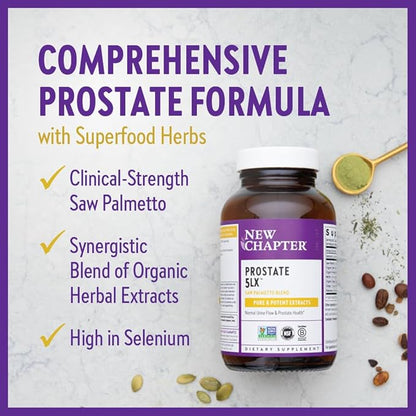 New Chapter Prostate Supplement - Prostate 5LX™ with Clinical Strength Saw Palmetto + Fermented Selenium for Prostate Health - 180 ct Vegetarian Capsule