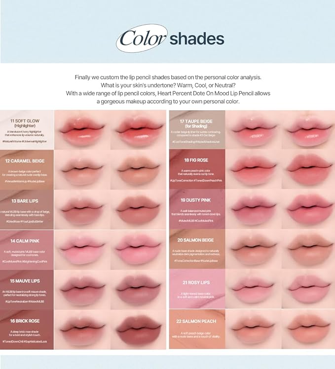 Heart Percent Dote On Mood Lip Pencil, Long-Lasting Creamy Lip Crayon Smooth Color Liner Retractable Lipstick Pencil 0.8g, #12. Caramel Beige