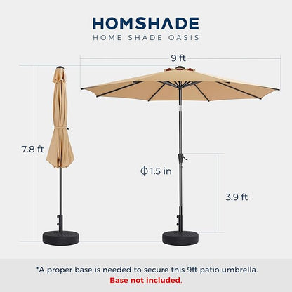 9ft Outdoor Patio Umbrella - Market Table Pool Deck Umbrella UPF50+ UV Protection with Push Button Tilt, Crank and 8 Sturdy Ribs (Beige, No base)