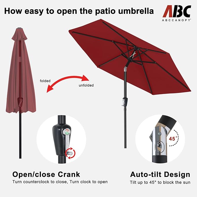 ABCCANOPY 7.5FT OutdoorPatio Umbrella, UV Protection Table Umbrella w/Crank for Easy Set Up, Suitable for Garden, Lawn, Deck & Backyard (Burgundy)