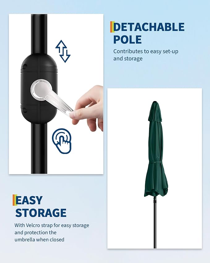 7.5FT Patio Umbrella Outdoor, Market Umbrella, Table Umbrella with Push Button Tilt and Crank, 6 Sturdy Ribs UV Protection Waterproof for Garden, Pool, Deck, Backyard (Dark Green)