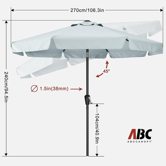 ABCCANOPY Patio Umbrella 9ft - Outdoor Table Umbrella with Push Button Tilt and Crank, 8 Ribs Umbrella for Patio Pool Garden Deck (Light Gray)