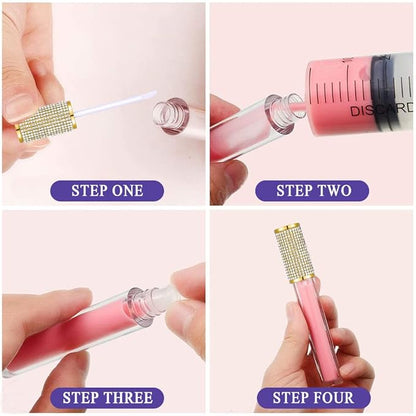 AMORIX 24 Pack Gold Crystal Lip Gloss Tubes with Wand 5ml Empty Lip Gloss Containers Lipgloss Bottles with Stoppers 2pcs Syringes + Labels for DIY Lip Gloss Balm