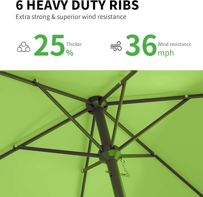 6.5 * 10FT Rectangular Patio Umbrella Table Market Umbrella w/Tilt and Crank Outdoor Umbrellas for Garden, Deck, Backyard, Pool and Beach, Apple Green