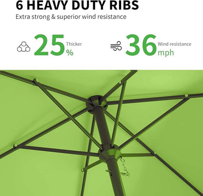 6.5 * 10FT Rectangular Patio Umbrella Table Market Umbrella w/Tilt and Crank Outdoor Umbrellas for Garden, Deck, Backyard, Pool and Beach, Apple Green