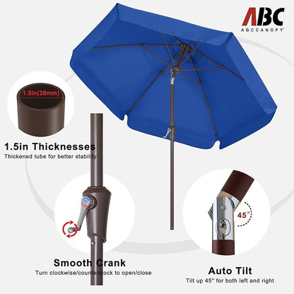 ABCCANOPY Patio Umbrella 7.5ft, Outdoor Table Umbrella with Push Button Tilt and Crank, 6 Ribs Umbrella for Patio Pool Garden Deck (Blue)