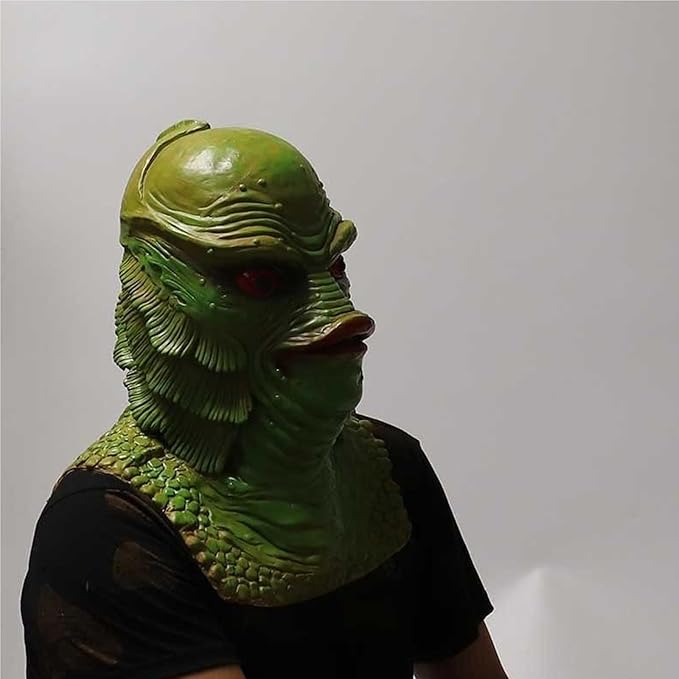 Latex Lizard Man Horror Mask, Halloween Latex Lizard Man Mask Hood, Funny Black Lake Fish Men Monster Ornament, Halloween Gifts, Masquerade Aquatic Masks, Green Fish Monster Masks for Adults