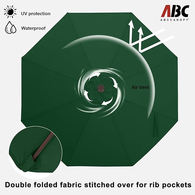 ABCCANOPY 9FT Outdoor Patio Umbrella, 8 Ribs Table Umbrella w/Crank for Easy Set Up, Suitable for Garden, Lawn, Deck & Backyard (Forest Green)