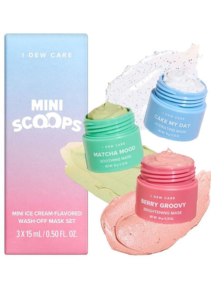 I DEW CARE Mini Scoops Wash Off Face Mask Skin Care Trio + Soft Silicone Face Mask Brush Bundle