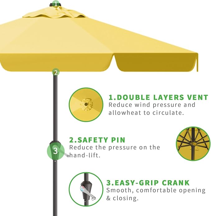 12FT Patio Umbrella Table Market Umbrella w/Crank Outdoor Umbrellas for Garden, Deck, Backyard, Pool and Beach, Yellow