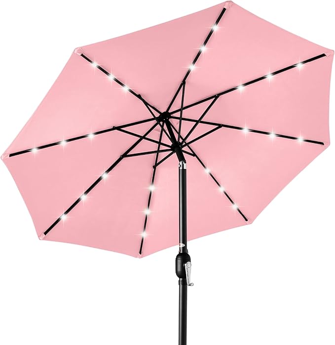 Best Choice Products 10ft Solar Polyester LED Lighted Patio Umbrella w/Tilt Adjustment and UV-Resistant Fabric - Carnation