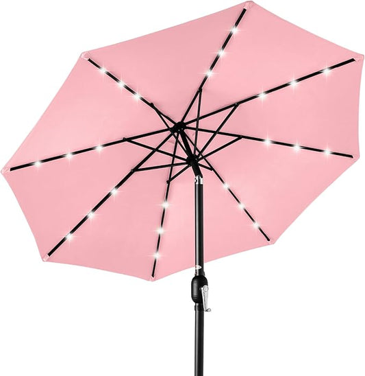 Best Choice Products 10ft Solar Polyester LED Lighted Patio Umbrella w/Tilt Adjustment and UV-Resistant Fabric - Carnation