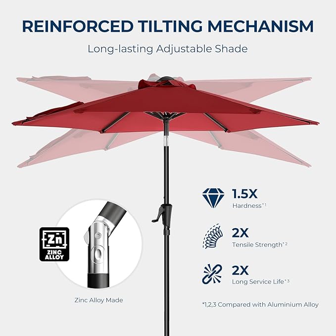 7.5ft Outdoor Patio Umbrella - Market Table Pool Deck Umbrella UPF50+ UV Protection with Push Button Tilt, Crank and 6 Sturdy Ribs (Red, No base)