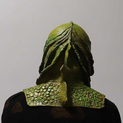 Latex Lizard Man Horror Mask, Halloween Latex Lizard Man Mask Hood, Funny Black Lake Fish Men Monster Ornament, Halloween Gifts, Masquerade Aquatic Masks, Green Fish Monster Masks for Adults