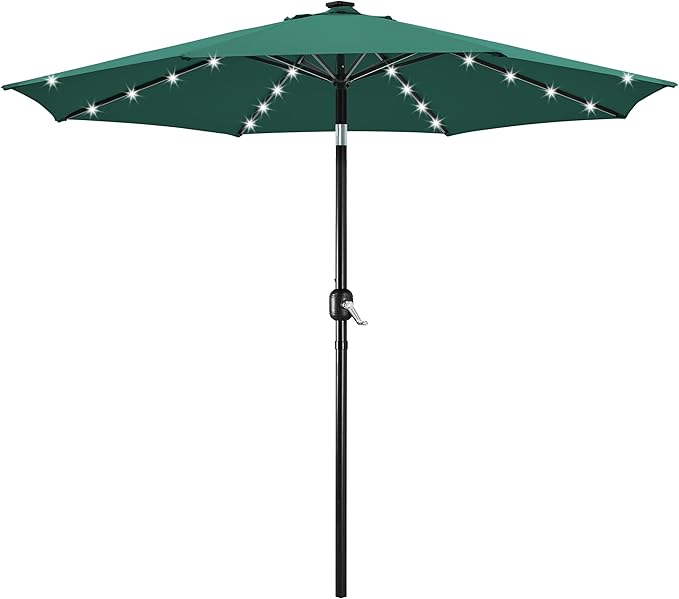 Yaheetech 10FT LED Lighted Patio Umbrella, Outdoor Solar Table Umbrella with 8 Ribs/Tilt Adjustment and Crank Lift System for Garden/Deck/Pool, Dark Green