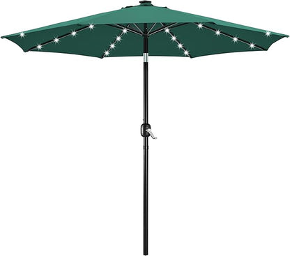 Yaheetech 10FT LED Lighted Patio Umbrella, Outdoor Solar Table Umbrella with 8 Ribs/Tilt Adjustment and Crank Lift System for Garden/Deck/Pool, Dark Green