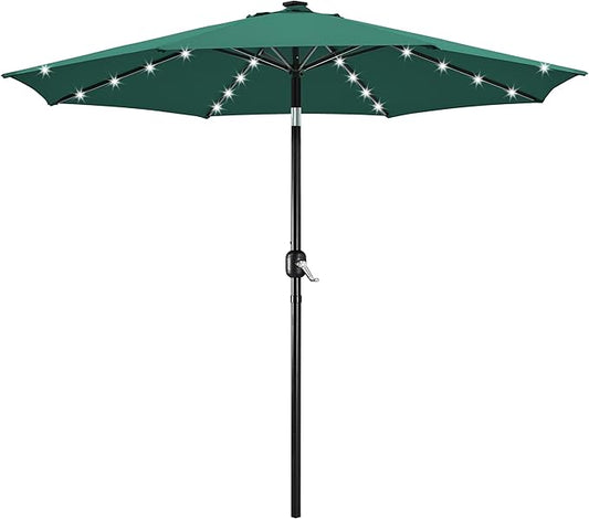 Yaheetech 10FT LED Lighted Patio Umbrella, Outdoor Solar Table Umbrella with 8 Ribs/Tilt Adjustment and Crank Lift System for Garden/Deck/Pool, Dark Green