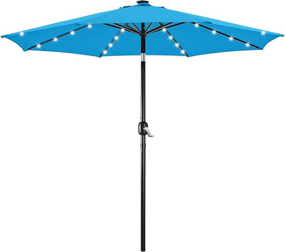 Yaheetech 10FT Solar Patio Umbrella 32 LED Lighted Outdoor Table Market Umbrella with 8 Ribs/Tilt Adjustment and UV-Resistant, Sky Blue
